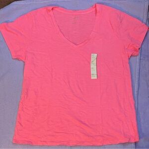 Bright Neon “Sunglow” Pink V Neck T-Shirt